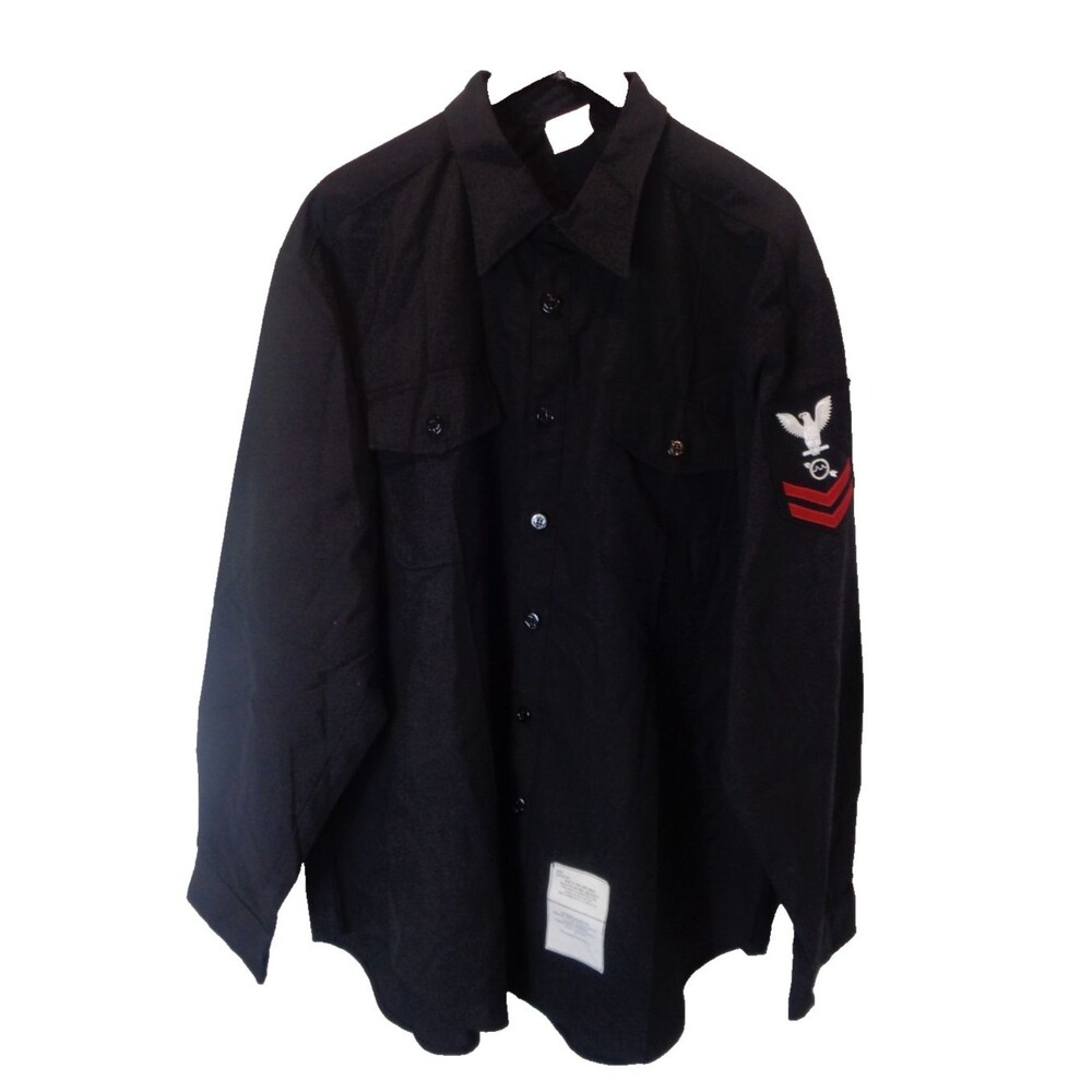 DSCP Military Long Sleeve Black Shirt Sz 19x36SL Men's Poly/Wool